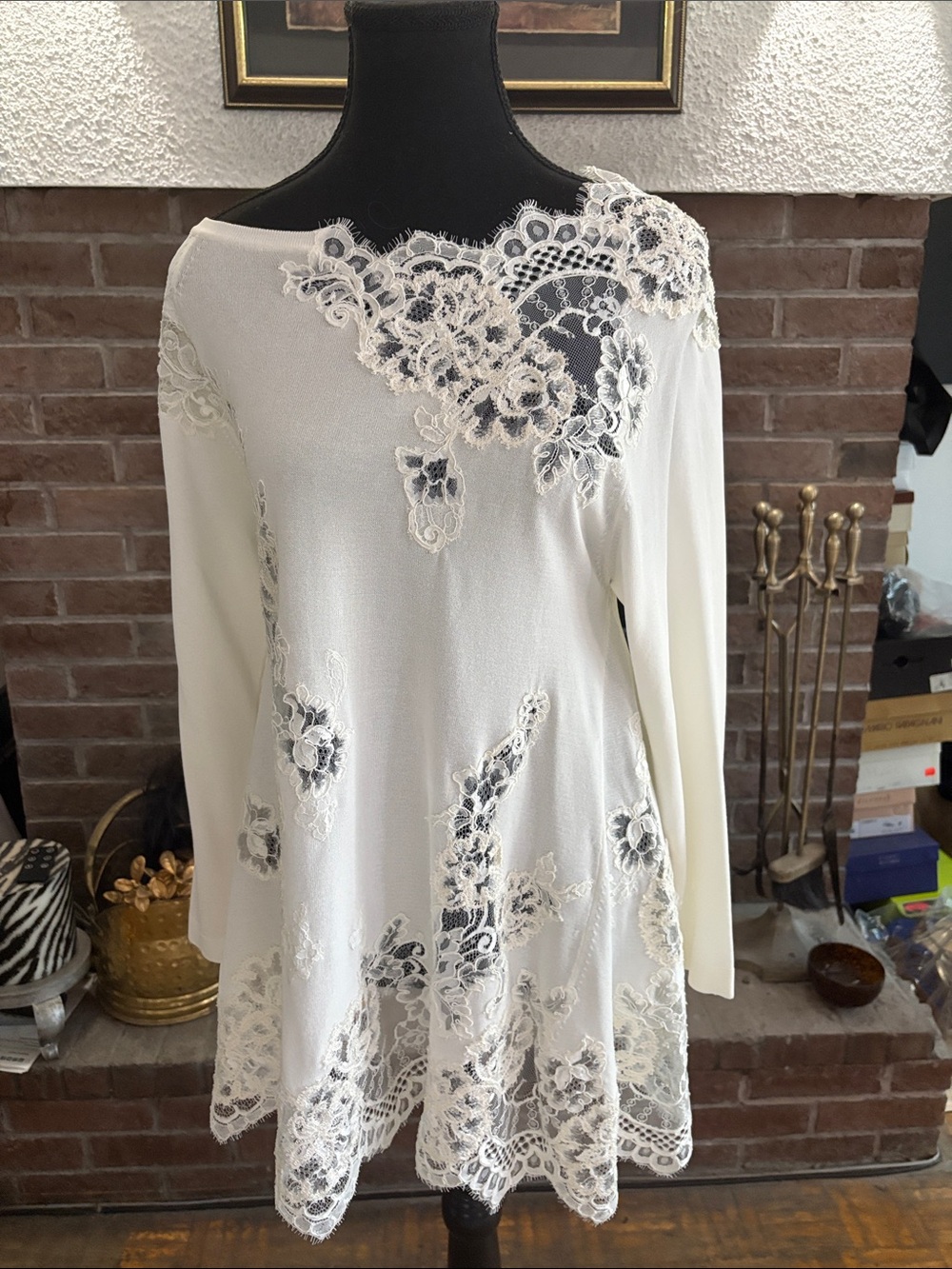 Ermanno Scervino Cream Lace-Embellished Long Sleeve Tunic